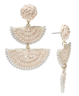 On 34th - Gold-Tone Stone Bead & Woven Raffia Drop Earrings
