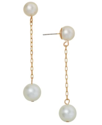 On 34th - Gold-Tone Chain & Imitation Pearl Linear Drop Earrings