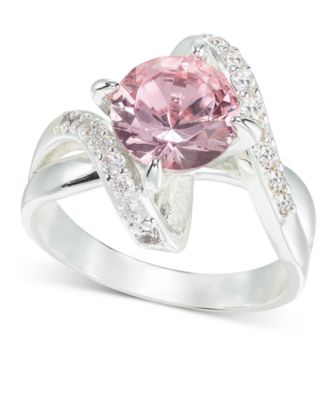 Charter Club - Silver-Tone Pav&eacute; & Pink Crystal Bypass Ring