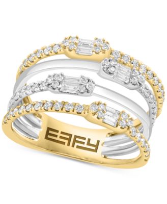 EFFY Collection - Diamond Baguette & Round Multirow Statement Ring (3/4 ct. t.w.) in 14k Two-Tone Gold