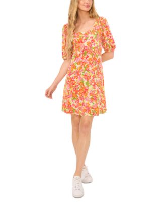 CeCe - Women's Printed Square-Neck Puff-Sleeve Knit Dress