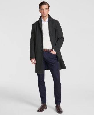 Tommy Hilfiger - Men's Modern-Fit Plaid Olive Charcoal Overcoat