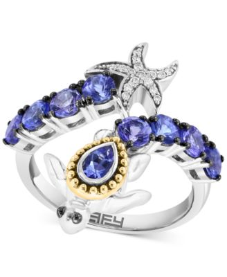 EFFY Collection - Tanzanite (1-3/8 ct. t.w.) & Diamond (1/20 ct. t.w.) Starfish & Sea Turtle Bypass Ring in Sterling Silver & 14k Gold-Plate
