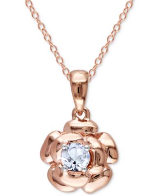 Macy's - Lab-Grown White Sapphire Rose 18" Pendant Necklace (1/3 ct. t.w.) in Rose-Plated Sterling Silver