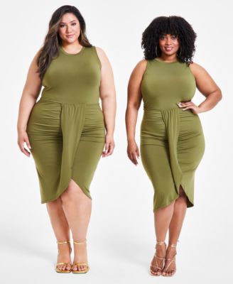 Nina Parker - Trendy Plus Size Ruched Draped Midi Dress