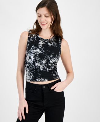 Just Polly - Juniors' Foil Ribbed Sleeveless Crewneck Tank