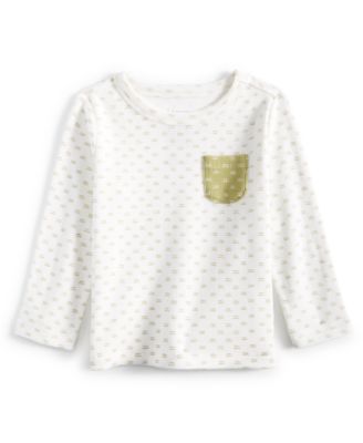 First Impressions - Baby Boys Waffle-Knit Broken-Stripe Long-Sleeve Pocket T-Shirt