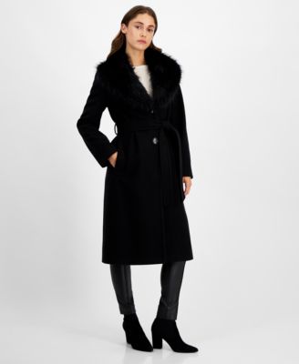 Sam Edelman - Women's Belted Faux-Fur-Collar Walker Coat