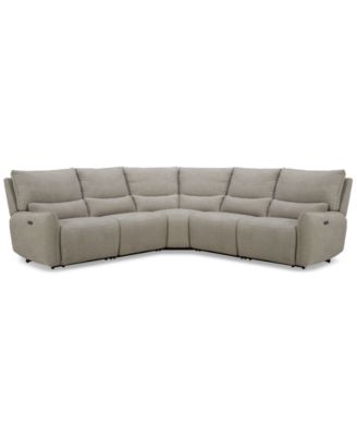 Furniture - Olper 5-Pc. Fabric Zero Wall Sectional Sofa with Two Power Motion Pieces