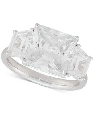 Arabella - Cubic Zirconia Square Three Stone Statement Ring in Sterling Silver