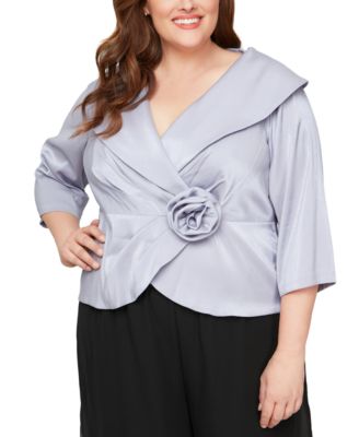 Alex Evenings - Plus Size Portrait Collar Rosette Blouse