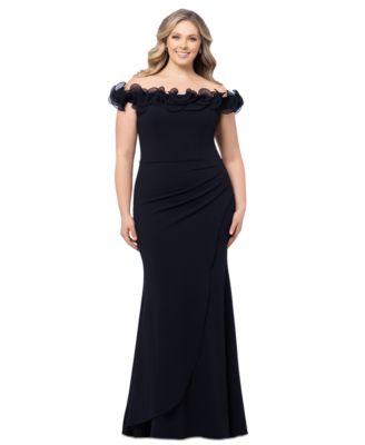 XSCAPE - Plus Size Ruffle-Trim Off-The-Shoulder Gown