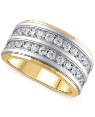 Macy's - Men's Diamond Double Row Band (1-1/2 ct. t.w.) in 10k Two-Tone Gold