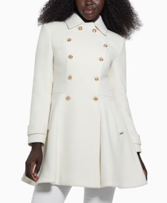 GUESS - Women's Collared Double-Breasted Peplum Coat