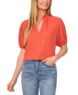 CeCe - Women's Split-Neck Puff-Sleeve Blouse