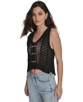 DKNY Jeans - Women's Cropped Crochet Scoop-Neck Top