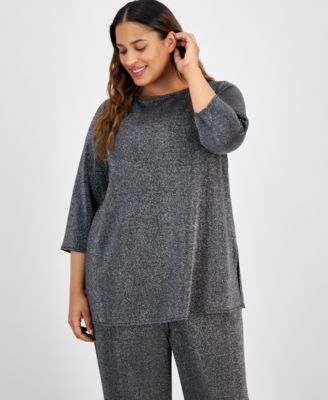 JM Collection - Plus Size 3/4-Sleeve Metallic Tunic Top