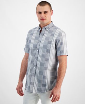 Club Room - Men's Regular-Fit Stretch Pattern-Blocked Button-Down Poplin Shirt