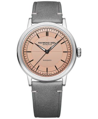 Raymond Weil - Men's Swiss Automatic Millesime Gray Leather Strap Watch 40mm