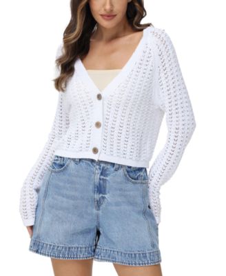 Frye - Women's Cotton Pointelle Cropped Cardigan