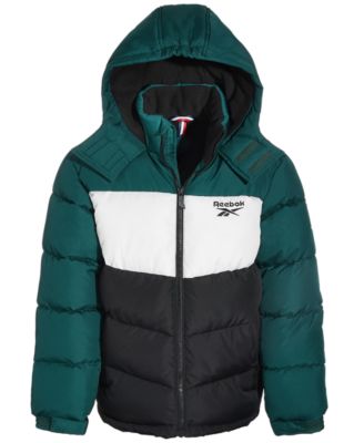 Reebok - Big Boys Colorblocked Fleece-Lined Full-Zip Hooded Puffer Jacket