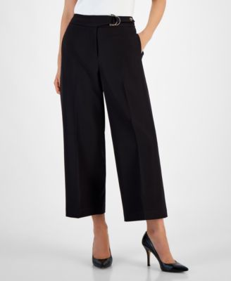 T Tahari - Women's Solid-Color Wide-Leg Cropped Trousers