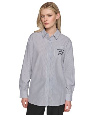 KARL LAGERFELD PARIS - Women's Cotton Striped Monogram Shirt