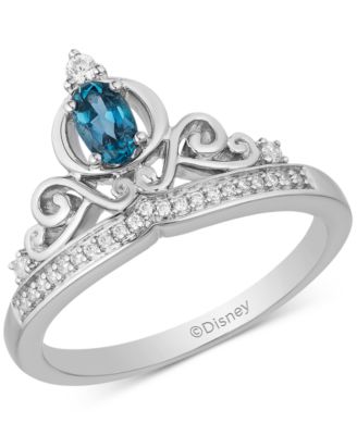 Disney Enchanted Vault - London Blue Topaz (1/4 ct. t.w.) & Diamond (1/10 ct. t.w.) Cinderella Tiara Ring in Sterling Silver
