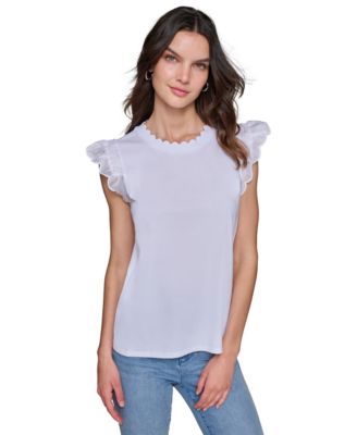 KARL LAGERFELD PARIS - Women's Ruffle-Trim Sleeveless Top