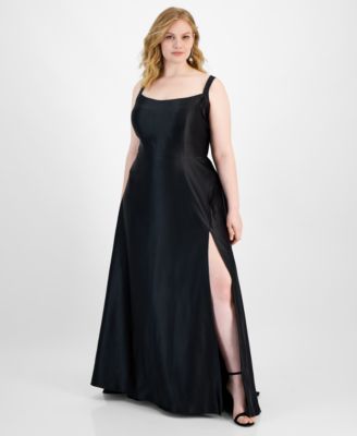 B Darlin - Trendy Plus Size Scoop-Neck Front-Slit Gown