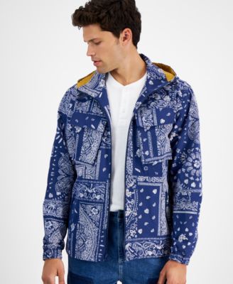 Sun + Stone - Men's Regular-Fit Tropical Bandana-Print Full-Zip Hooded Windbreaker