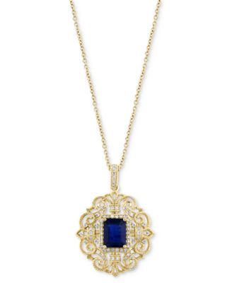 EFFY Collection - Sapphire (1-1/2 ct. t.w.) & Diamond (1/4 ct. t.w.) Openwork Filigree 18" Pendant Necklace in 14k Gold