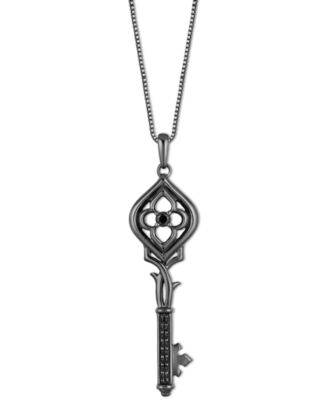 Disney Enchanted Vault - Black Diamond Maleficent Key Pendant Necklace (1/10 ct. t.w.) in Black Rhodium-Plated Sterling Silver, 16" + 2" extender