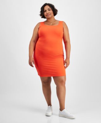 Derek Heart - Trendy Plus Size Double-Layer Square-Neck Dress