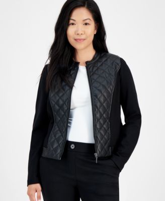 AK Anne Klein - Petite Quilted Faux-Leather Jacket