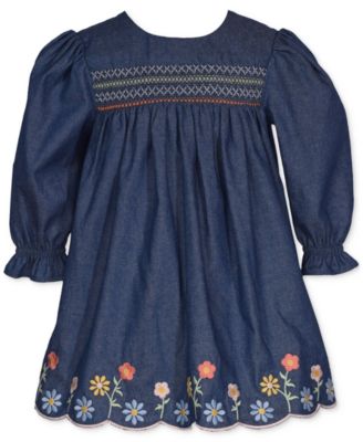 Bonnie Baby - Baby Girls Embroidered Denim Woven Dress