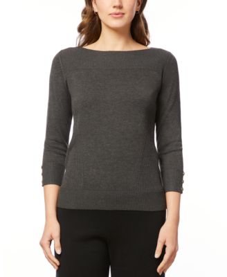 Melissa Paige - Women's Ribbed-Trim 3/4-Sleeve Sweater