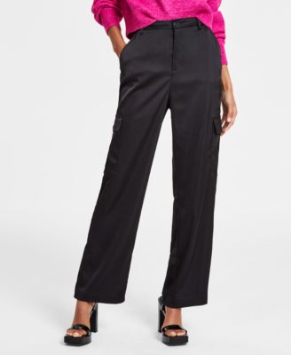 DKNY Jeans - Women's Stretch Satin Cargo Wide-Leg Pants