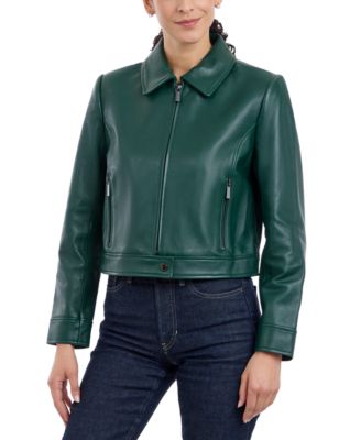 Michael Kors - Petite Zip-Front Leather Coat