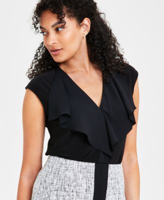 Kasper - Women's Sleeveless Ruffled V-Neck Top