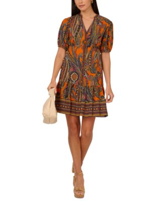 Adrianna by Adrianna Papell - Women's Printed Puff-Sleeve A-Line Dress