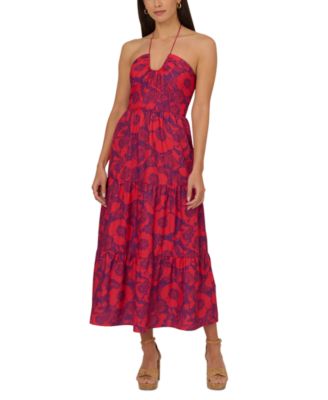 Adrianna by Adrianna Papell - Women's Floral Print Halter Sleeveless Midi Dress