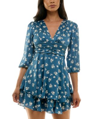 B Darlin - Juniors' V-Neck Tie-Waist Tiered A-Line Dress