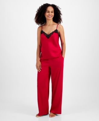 I.N.C. International Concepts - Women's Stretch Satin Lace-Trim Top & Pajama Pants Set