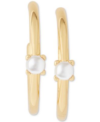 kate spade new york - Gold-Tone Little Luxuries Imitation Pearl Small Hoop Earrings, 1"