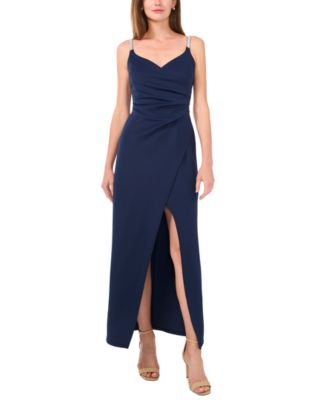 MSK - Women's Embellished-Strap V-Neck Slit Gown