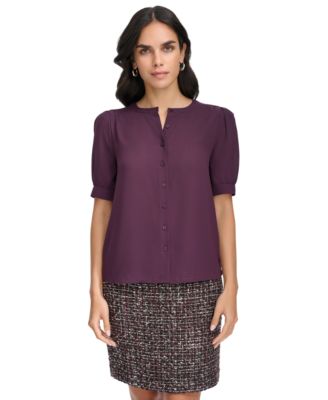 Calvin Klein - Women's Short Sleeve Button-Front Blouse