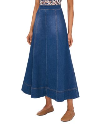 1.STATE - Women's Seamed Denim Zip-Back Maxi Skirt