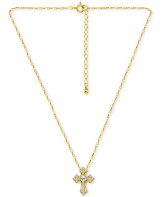 Giani Bernini - Cubic Zirconia Pav&eacute; Cross Pendant Necklace in 18k Gold-Plated Sterling Silver, 16" + 2" extender