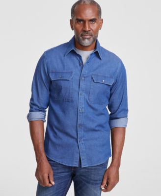 Michael Kors - Men's Slim-Fit Double Pocket Chambray Long-Sleeve Button-Down Shirt